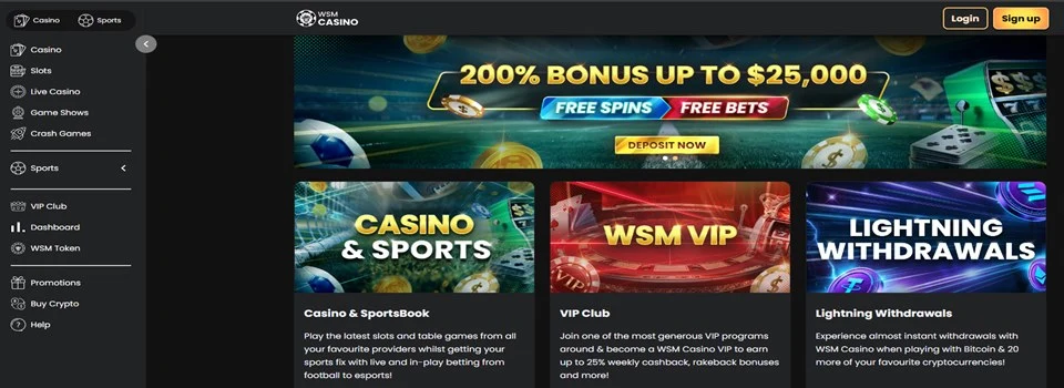 WSM Casino ana səhifəsi